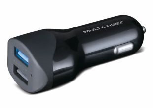 Carrega o celular até 4x mais rápido. 2 entradas para cabos USB, carregando até dois aparelhos ao mesmo tempo com proteção contra curto circuito.